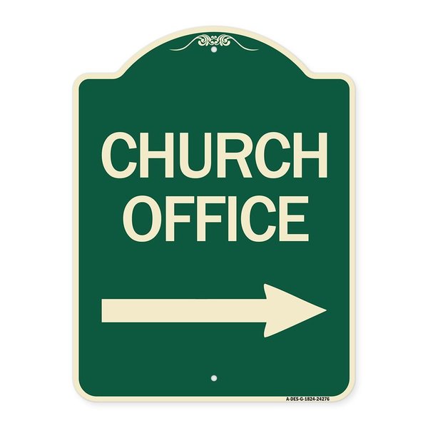 Signmission Church Office With Right Arrow Heavy-Gauge Aluminum Architectural Sign, 24" x 18", G-1824-24276 A-DES-G-1824-24276